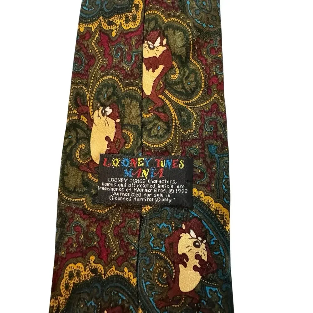 Looney Tunes Taz Paisley Vintage Novelty Necktie 100% Silk Cartoon